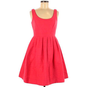 Donna Morgan 6 Fit & Flare Dress Sleeveless Scoop Pleated Coral Red Linen Cotton